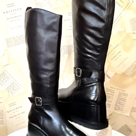 Free People Not For Riding Platform Tall Boot Black Leather Mega Wedge - Picture 3 of 13